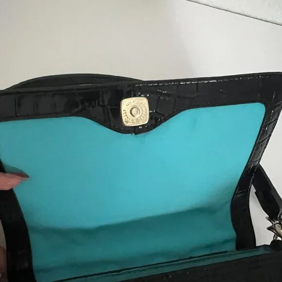 Vintage Liz Claiborne Crocodile Embossed Faux Leather Black Shoulder Bag‎ Purse - Picture 8 of 10